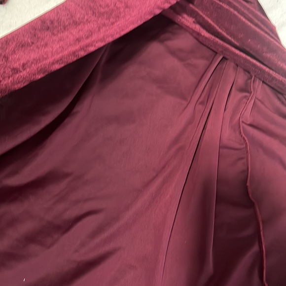 Club L Deep V Asymmetric Wrap Over Midi Velvet Dress - Picture 9 of 9